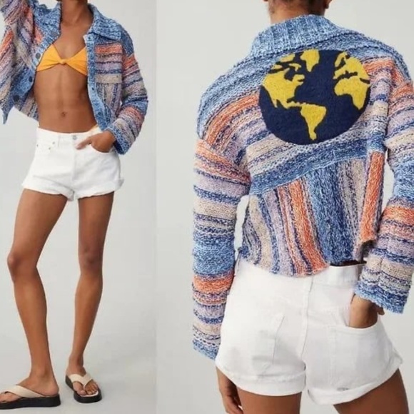 Anthropologie Pilcro Embroidered Earth Cardigan Sweater Iconic World ๐ EUC - Picture 2 of 16